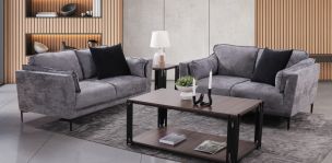 Sala de Dos Sofás 2 Plazas de Microfibra Kubra Gris