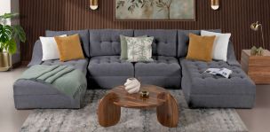 Sala Modular Izquierda Zonet Gris Oxford 4 Piezas