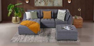 Sala en L Izquierda Zonet Gris Oxford con Taburete