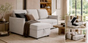 Sala en L con Sofá Cama Oliver Beige