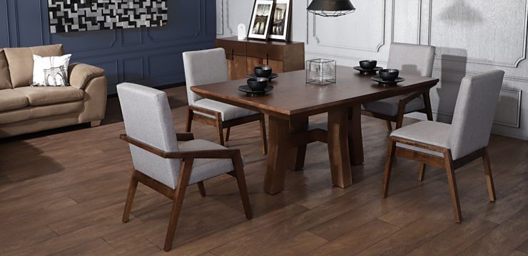 Comedor 160 cm Kansas con 2 Sillas y 2 Sillones Gris