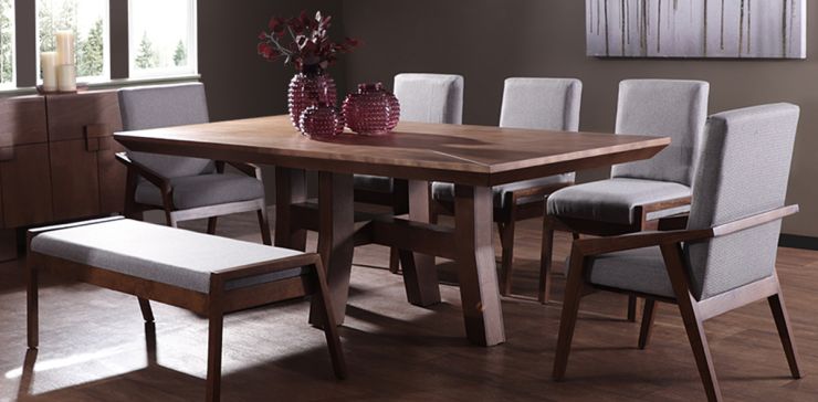 Comedor 220 cm Kansas con 3 Sillas, 2 Sillones y Banca Gris