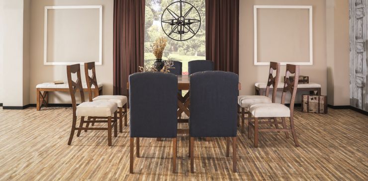 Comedor Mika con 4 Sillas Beige y 4 Sillas Azul Tapizadas