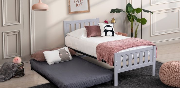 Cama Individual Elena Gris con Cama Baja Alondra