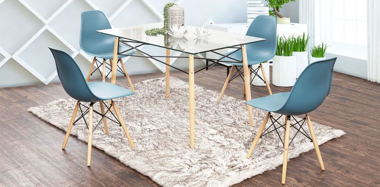 Comedor Atlas In Natural con 4 Sillas Azul