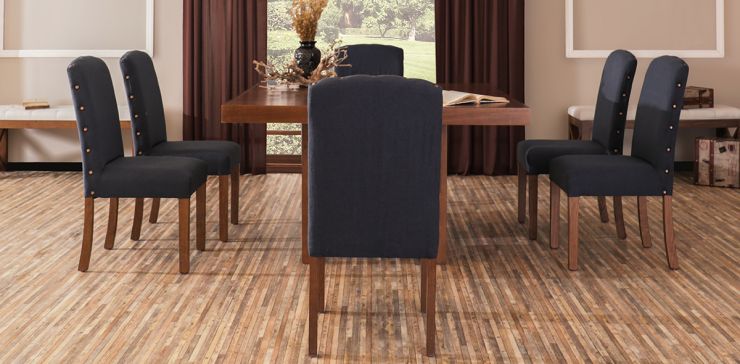 Comedor Mika con 6 Sillas Azul Tapizada