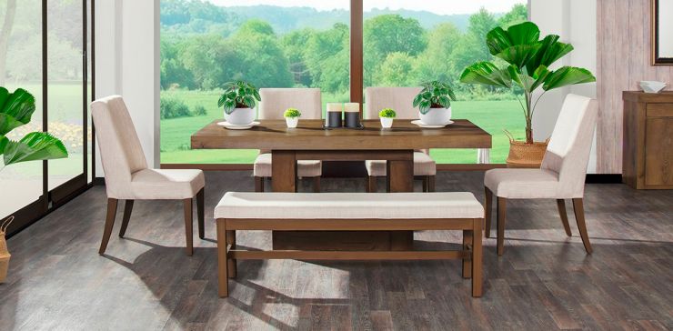 Comedor 180 cm Anka con 4 Sillas y Banca 140 cm Beige