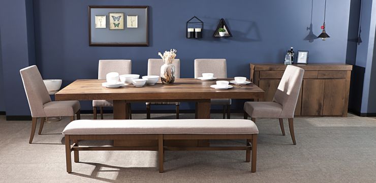 Comedor 240 cm Anka con 5 Sillas y Banca 200 cm Beige