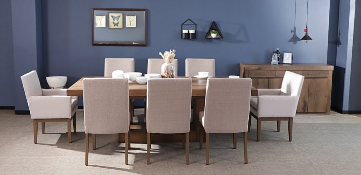 Comedor 240 cm Anka con 6 Sillas y 2 Sillones Beige