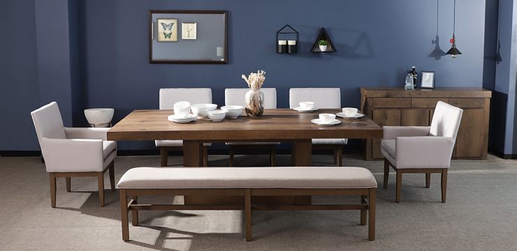 Comedor 240 cm Anka con 5 Sillones y Banca 200 cm Beige