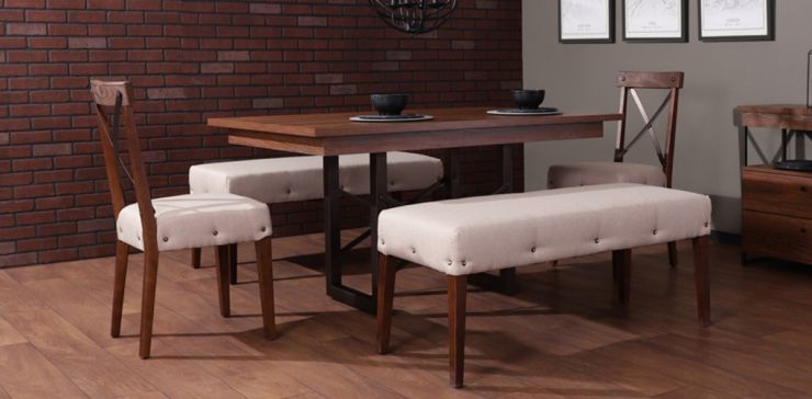 Comedor Barret con 2 Sillas y 2 Bancas Beige