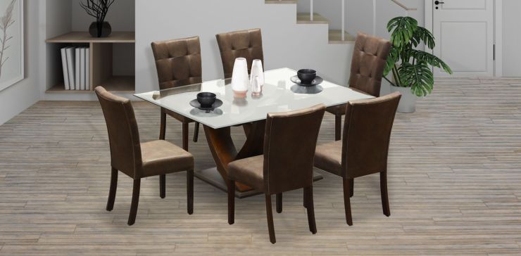 Comedor de Cristal Burj con 6 Sillas Café