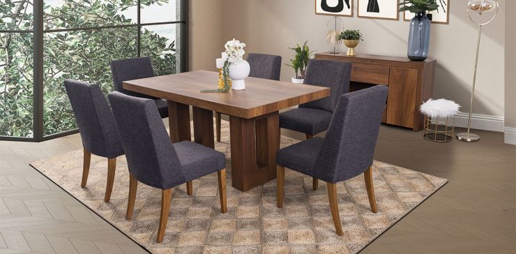 Comedor Marbella Parota con 6 Sillas Gris Oxford