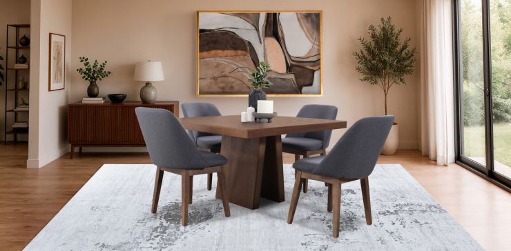 Comedor Cuadrado 120 cm Odette con 4 Sillas Olaf Gris