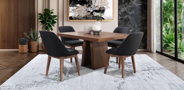 Comedor Cuadrado 120 cm Odette con 4 Sillas Gris Oxford