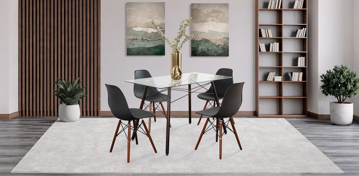 Comedor Rectangular 120 x 70 cm Atlas Café y 4 Sillas Negro