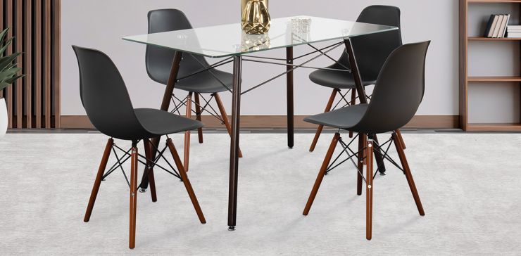 Comedor Rectangular 120 x 70 cm Atlas Café y 4 Sillas Negro