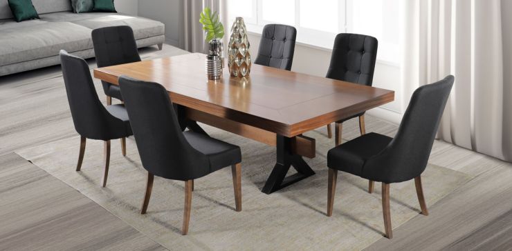 Comedor Rectangular Estocolmo con 6 Sillas Atenea Gris Oxford