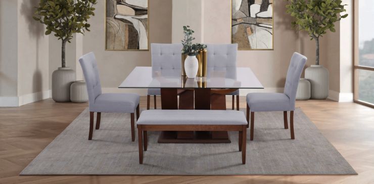 Comedor Góndola con 4 Sillas y Banca Gris