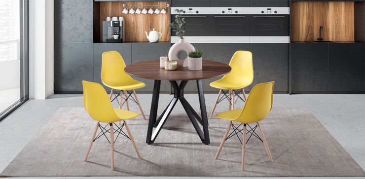 Comedor Hudson con 4 Sillas Atlas In Amarillo