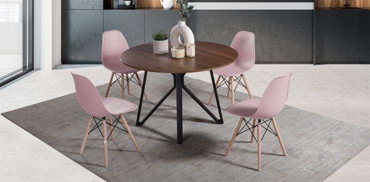 Comedor Hudson con 4 Sillas Atlas In Rosa