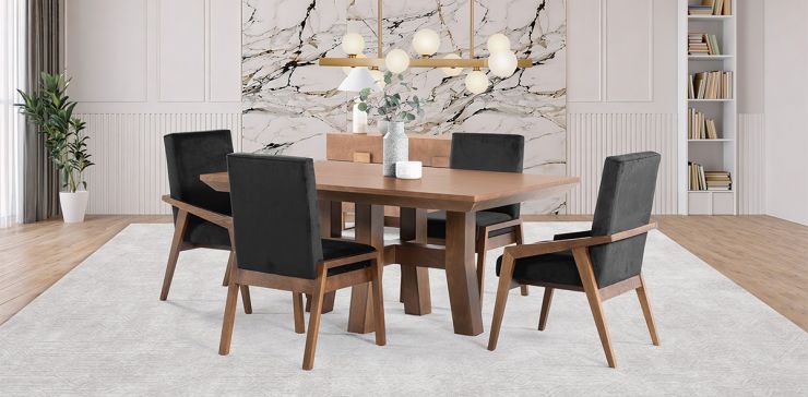 Comedor 160 x 110 cm Kansas con 2 Sillas y 2 Sillones Negro