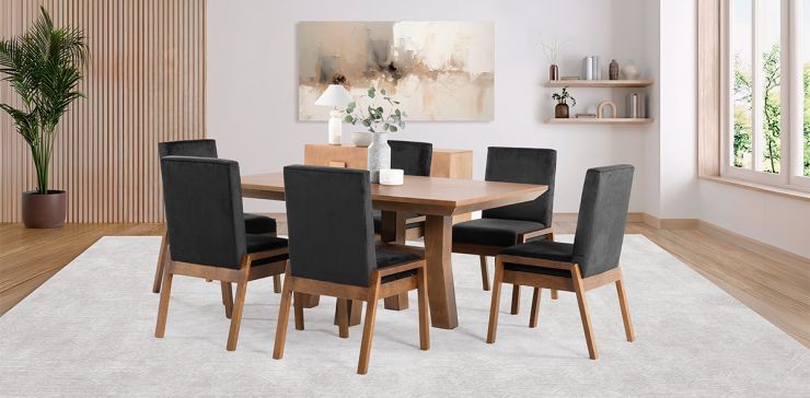 Comedor 160 x 110 cm Kansas con 6 Sillas Negro