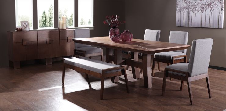 Comedor 220 cm Kansas con 4 Sillas y Banca Gris