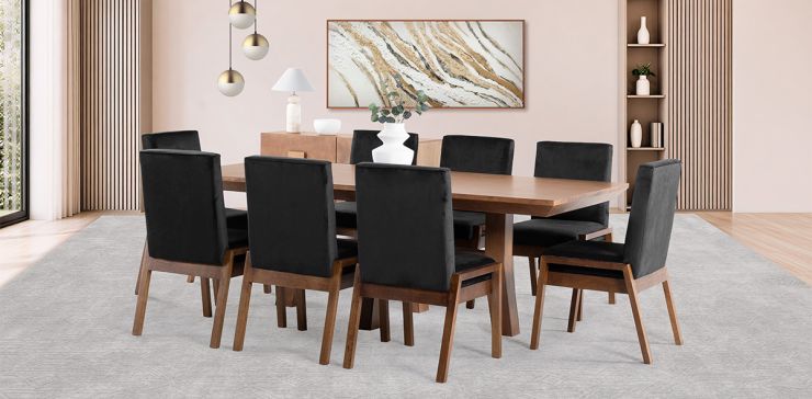 Comedor 220 x 110 cm Kansas con 8 Sillas Negro