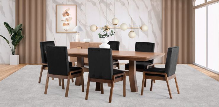 Comedor 220 x 110 cm Kansas con 6 Sillas Negro