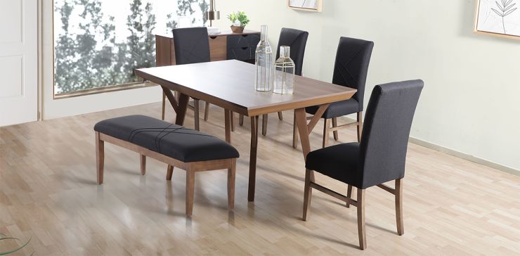 Comedor Matisse con 4 Sillas y Banca Gris