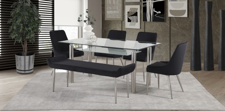 Comedor de Cristal Enkel Negro 6 Piezas