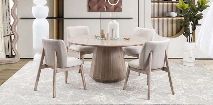 Comedor Redondo Casa Anahí Meridiani con 4 Sillas Beige
