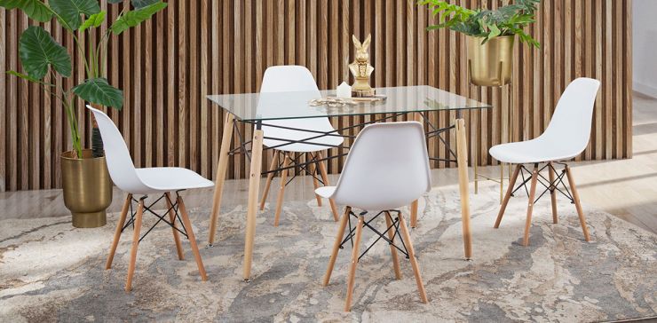 Comedor Atlas In Natural y 4 Sillas Atlas II Blanco