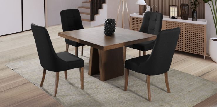 Comedor Cuadrado Odette New con 4 Sillas Atenea Gris Oxford