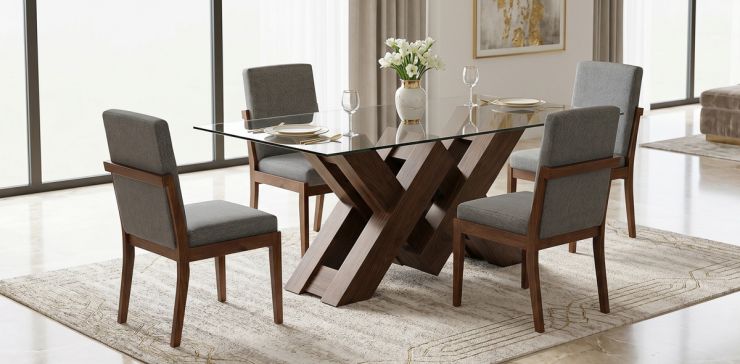 Comedor 180 x 110 cm Penthouse con 4 Sillas Cretta Gris