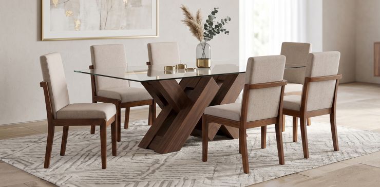 Comedor 220 x 120 cm Penthouse con 6 Sillas Cretta Beige