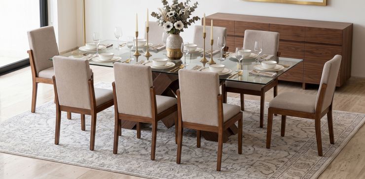 Comedor 220 x 120 cm Penthouse con 8 Sillas Cretta Beige