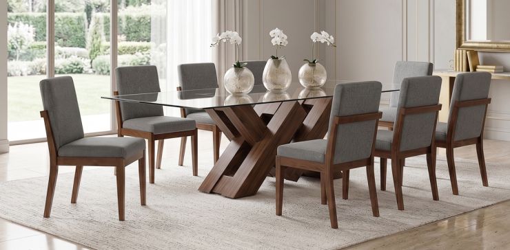 Comedor 220 x 120 cm Penthouse con 8 Sillas Cretta Gris