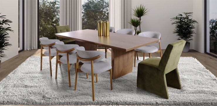 Comedor 240 cm Spezza con 6 Sillas Lynnea Gris y 2 Sillas Spezza Verde