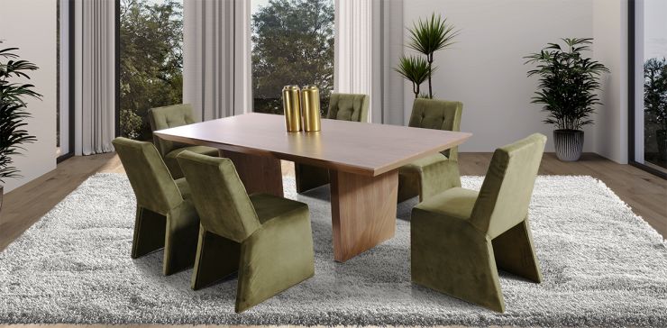 Comedor 240 cm Spezza y 6 Sillas Verde