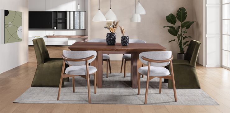 Comedor 180 cm Spezza con 4 Sillas Lynnea Gris y 2 Sillas Spezza Verde