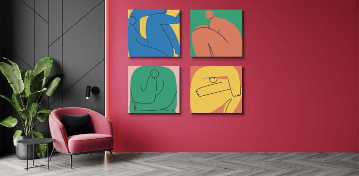 Set de 4 Cuadros 60 x 60 cm Criaturas Extrañas Multicolor