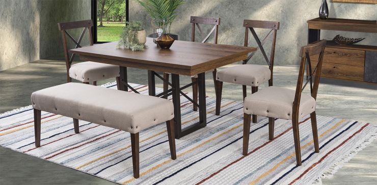 Comedor Barret con 4 Sillas y Banca Beige