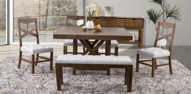 Comedor Mika 4 Sillas y Banca Beige