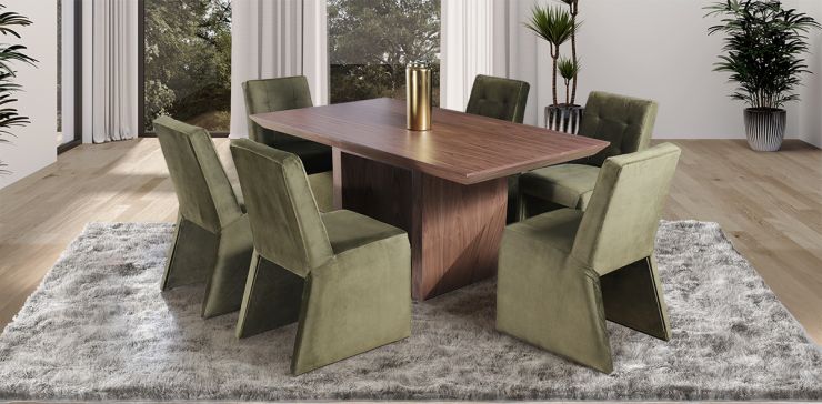 Comedor 180 cm Spezza con 6 Sillas Verde