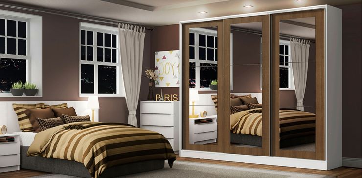 Clóset Ropero Edward Café de 231 cm con Espejos | Armario Organizador