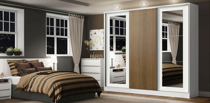Clóset Ropero Elena Café de 231 cm con Espejos | Armario Organizador