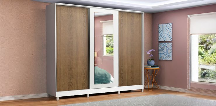 Clóset Ropero Emma Café de 231 cm con Espejo | Armario Organizador