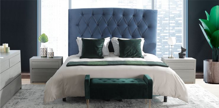 Recámara King Size Siqueiros Azul Tapizada 3 Piezas